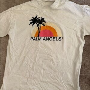 Palm Angels White Tee with Vibrant Sunset Design